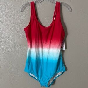 Lands End Swim Women’s Patriotic One Piece Swimsuit Size 14 Red White Blue NWT